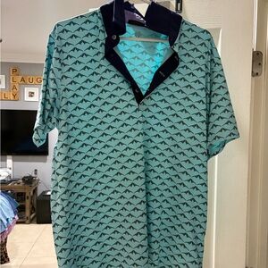 Greyson Teal and Navy Pigeon Patterned Polo Shirt